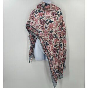 Sunshine Tienda Sarong Scarf One Size Pink Blue Floral Block Print‎ Cotton Wrap